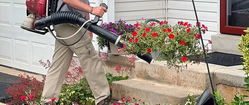 Pest control expert spraying mosquito control fogger around a home in Pottstown, PA.